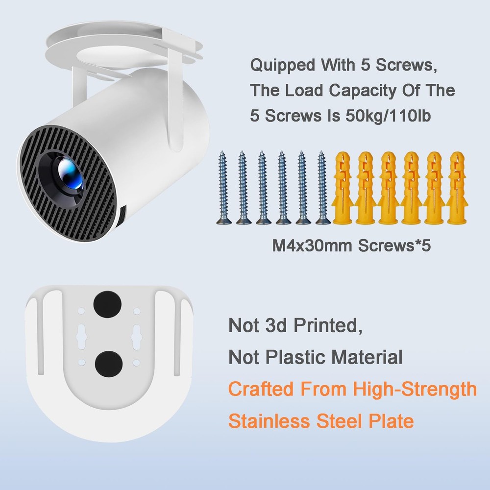 Wall Mount Compatible with HY300PRO Mini Projector Ceiling Stand White