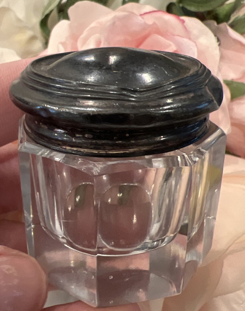 Sterling Silver Trinket Box Glass  Victorian 925 Vanity Box Pull Box