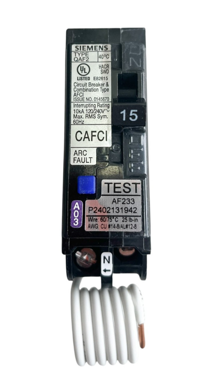 Siemens QA115AFC 1 Pole 15A 120V QAF2 Combination CAFCI Breaker