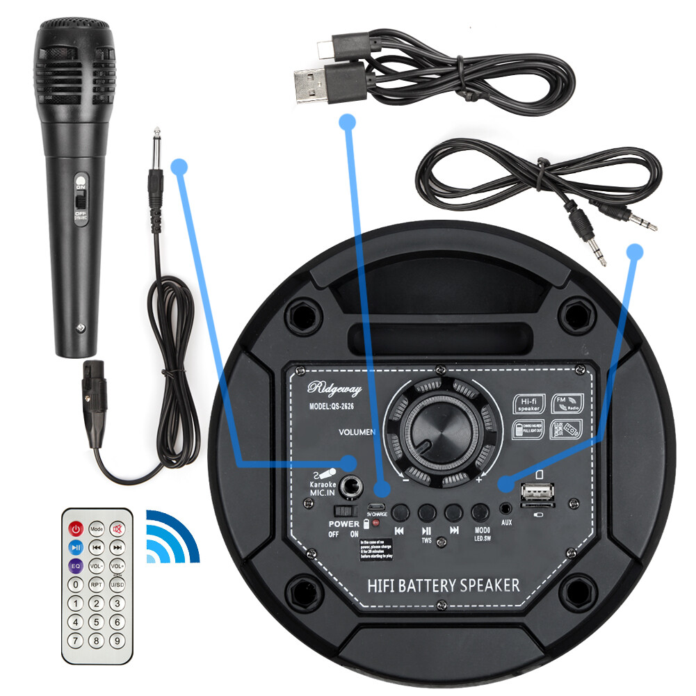 5000W Dual Subwoofer Bluetooth Speaker Portable Party FM Karaok DJ LED AUX + Mic