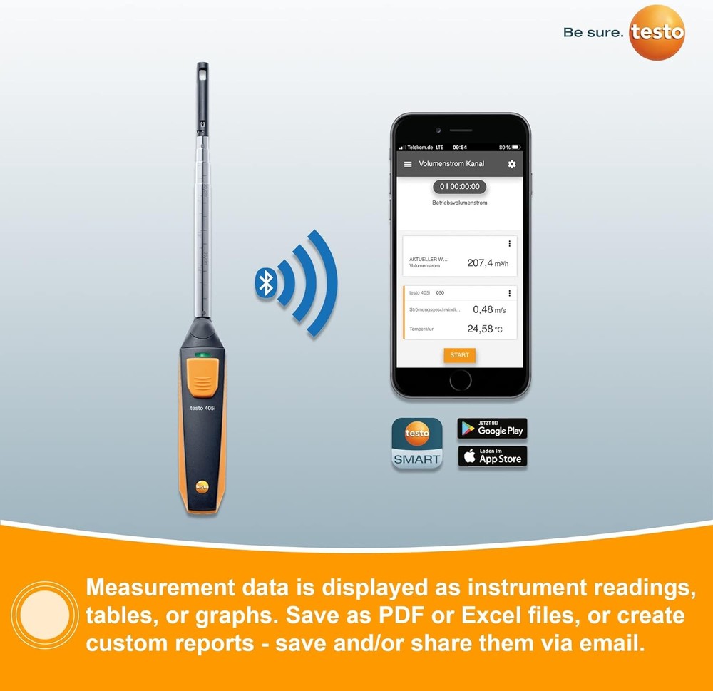 Testo 405i Wireless Hot-wire Anemometer With Bluetooth And App Operation