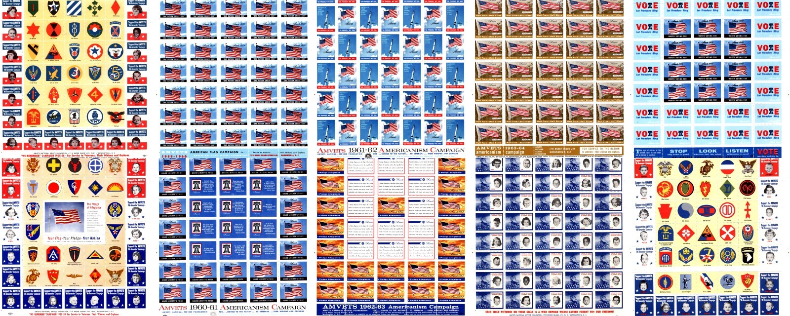 US Charity Stamp AMVETS American Veterans 1955 Thru 1964, 10 Full Sheets MNH