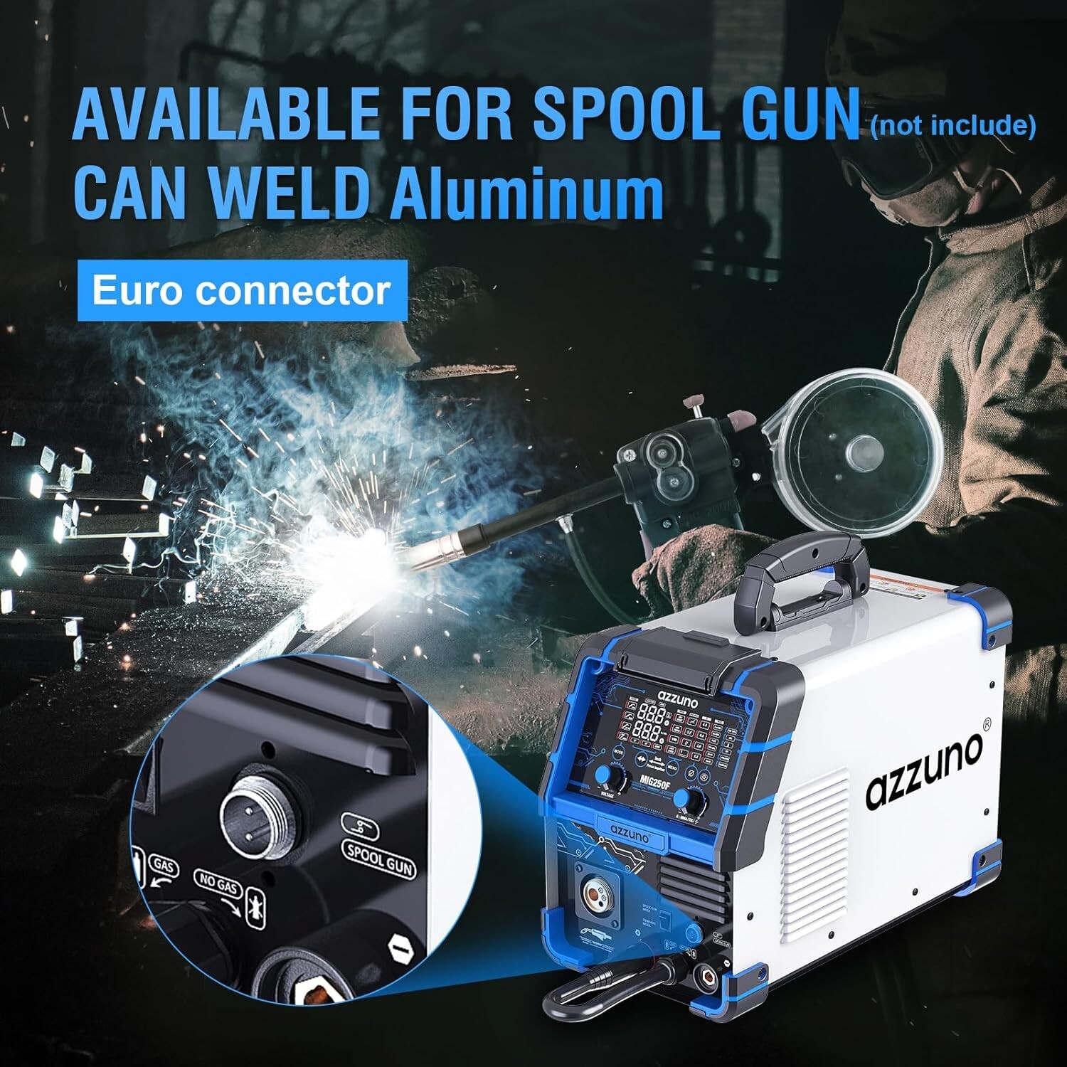 AZZUNO 6 in 1 Aluminum MIG Welder 250A 110V/220V LED Display MultiProcess Welder
