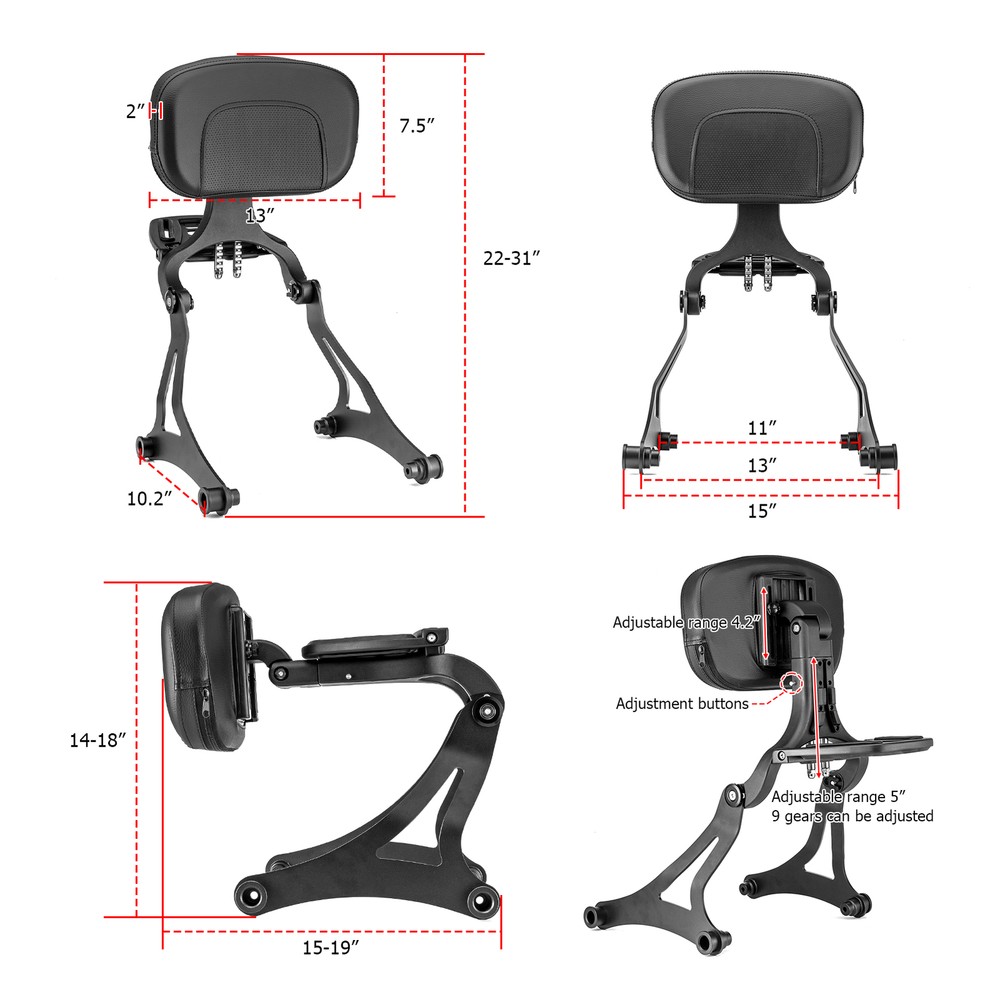 Multi-Purpose Driver Backrest For Indian Chieftain Challenger Springfield 2014+