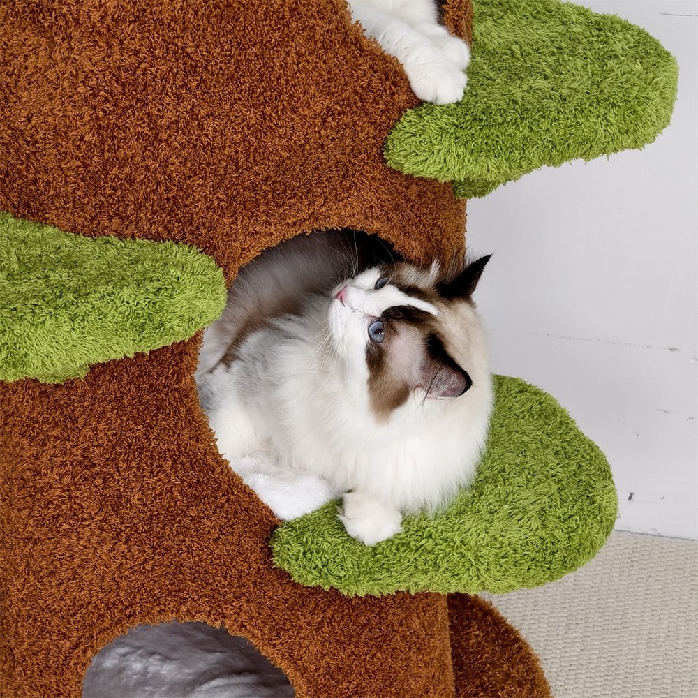 Multi-Level Indoor Cat Climbing Tree Flower Perch Plush Cave Cat Activity Tree