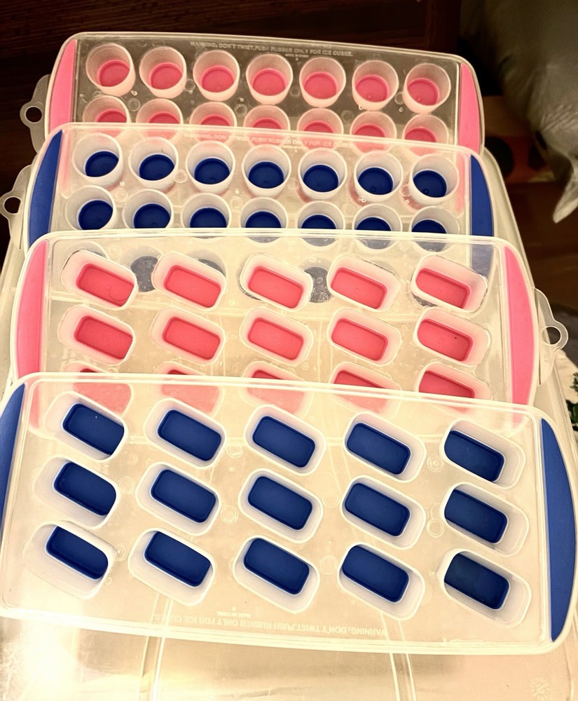 Clear Plastic Ez Release Ice Cube Trays Qty 4 Trays 2 Round & 2 Rectangle Cubes