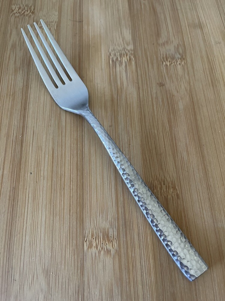 Stainless Satin HAMMERED Curved Up Handle Flat Tip DINNER FORK 7 7/8"