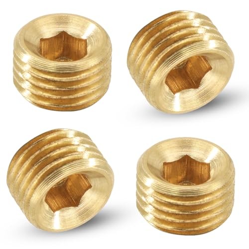 1/4" NPT Male Plug, Brass Internal Hex Thread Pipe Plug, Hex Countersunk Head