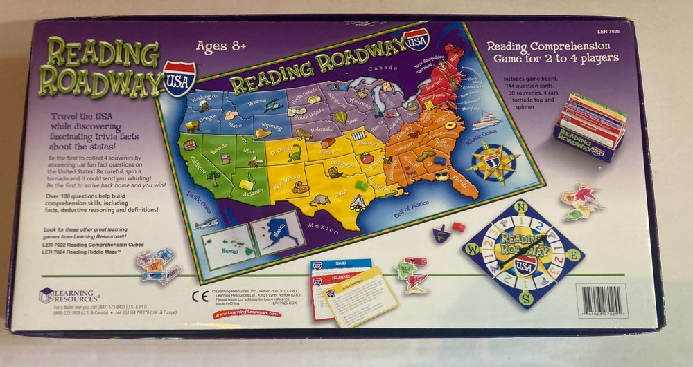 READING ROADWAY USA Trivia Board Game LEARNING RESOURCES comprehension COMPLETE