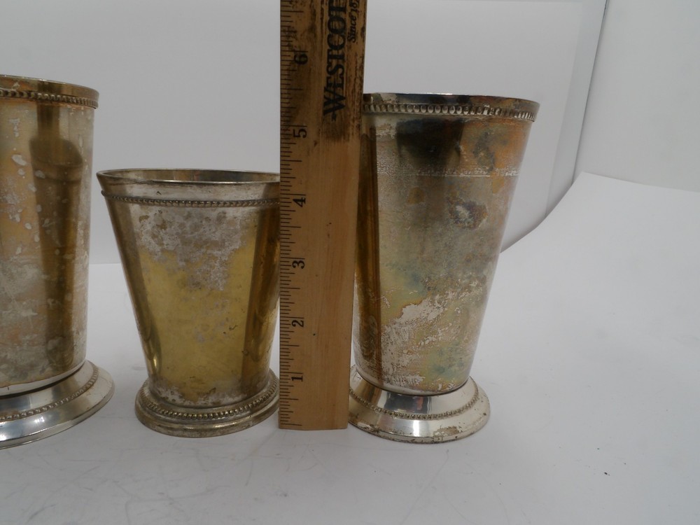 3 Vintage Silverplate Beakers / Cus / Vases Unmarked