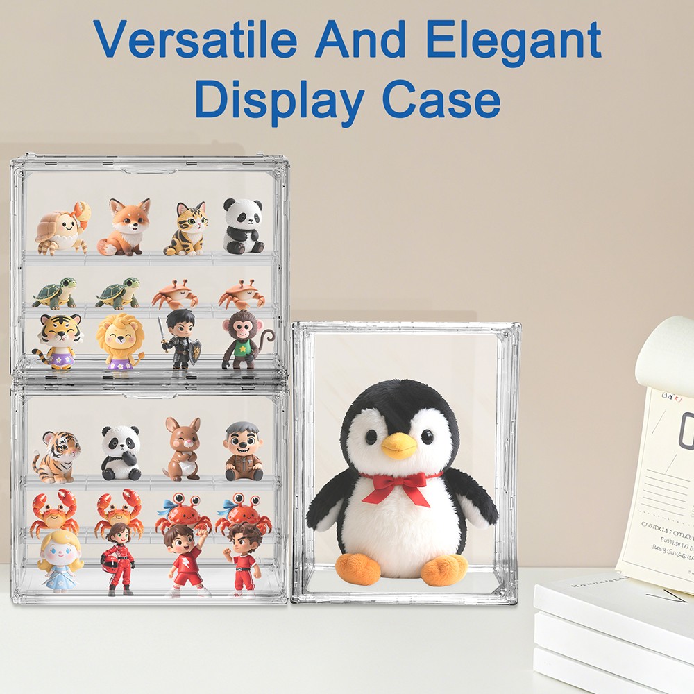 Acrylic Display Case,Upgrade 3 Tiers Clear Display Case with 2 Adjustable Divide