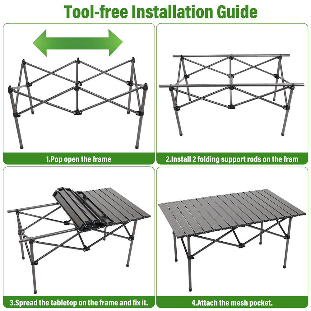 Camping Table That Fold up Lightweight, Aluminum Folding Table Roll Up Table 37"
