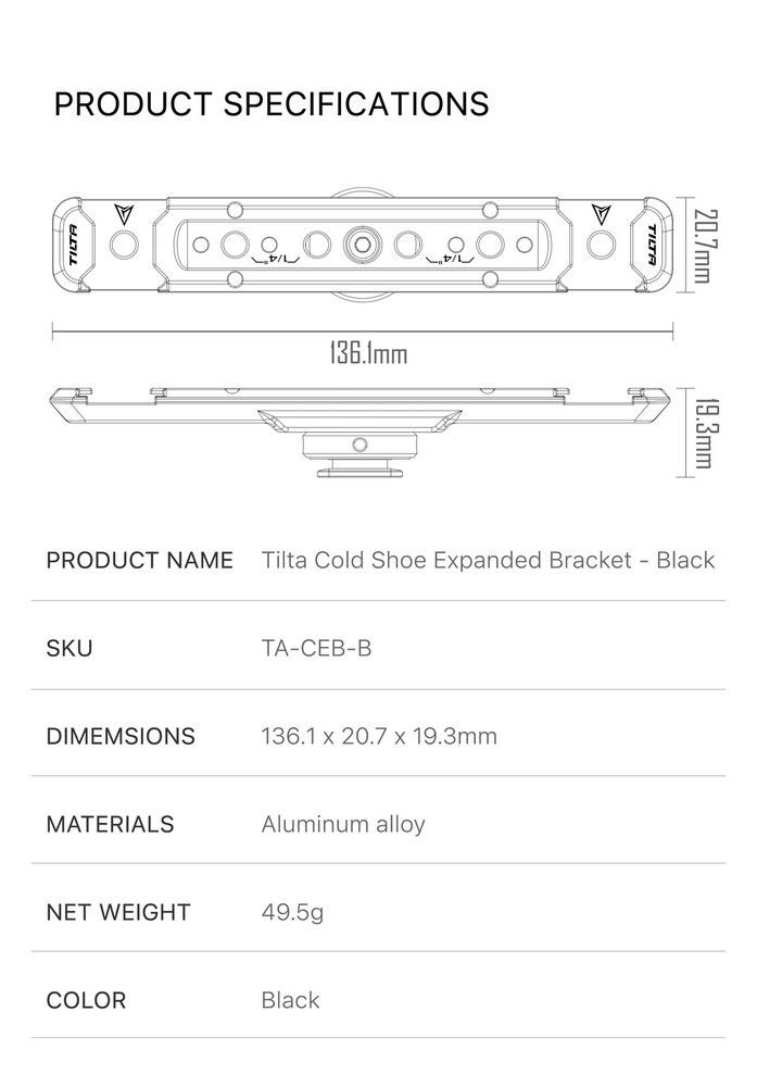 Tilta Dual Cold Shoe Expanded Bracket Camera Expansion Adapter Mounting