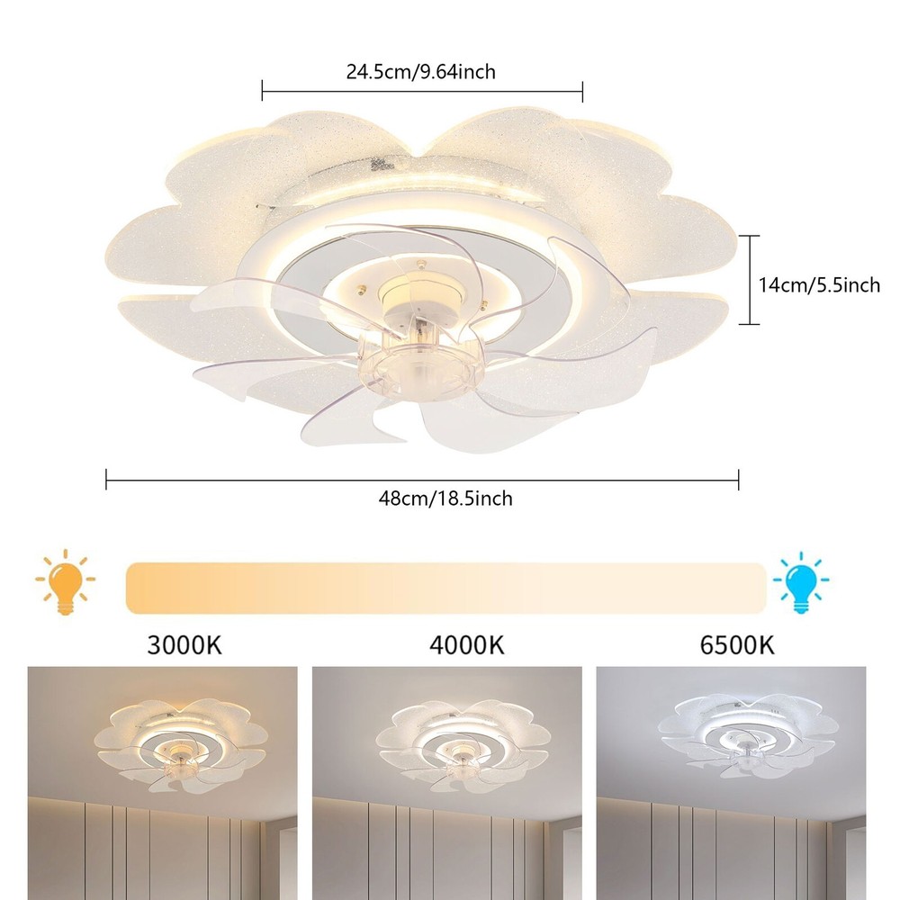 18.5" Ceiling Fan Light Flush Mount LED Ceiling Light kit w/ Remote APP Control