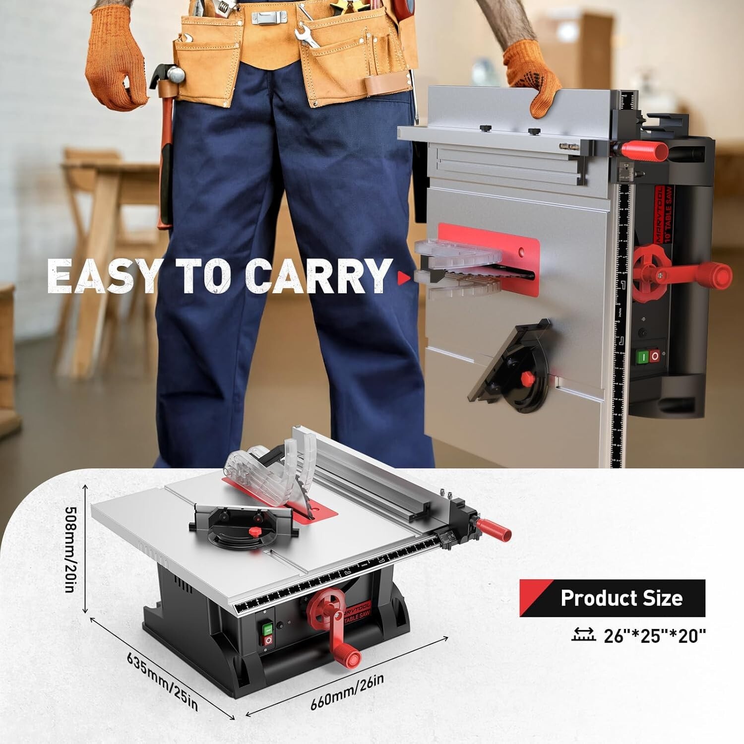 MarvTool 10" Table Saw 4600RPM 15AMP Corded Electric Cutting Machine Woodwork