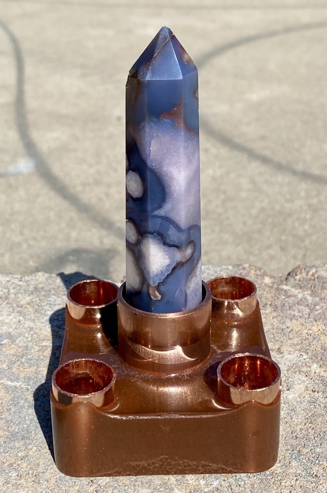 Orgone Cloudbuster with Blue Snowflake Flower Agate Scepter Point & Copper Pipe