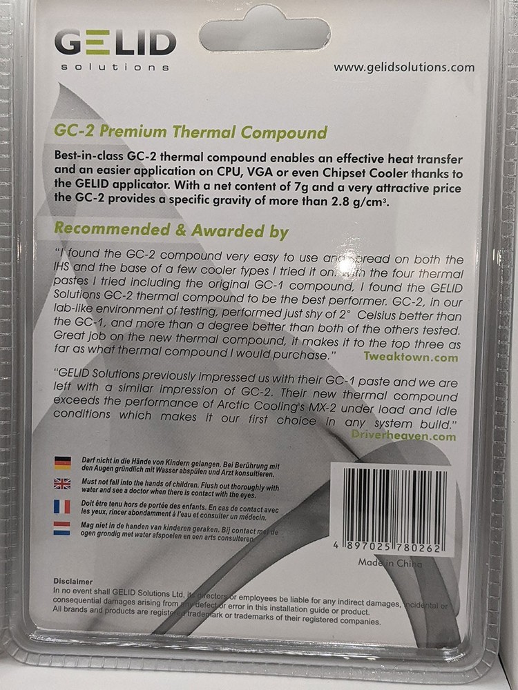 2 Pack: Gelid GC-2 Premium Thermal CPU Cooling Compound, Net Content 7 grams eac