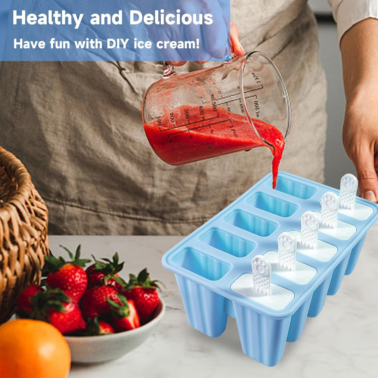 10-Cavity Silicone Popsicle Molds DIY Ice Pop Maker Ice Crea Molds