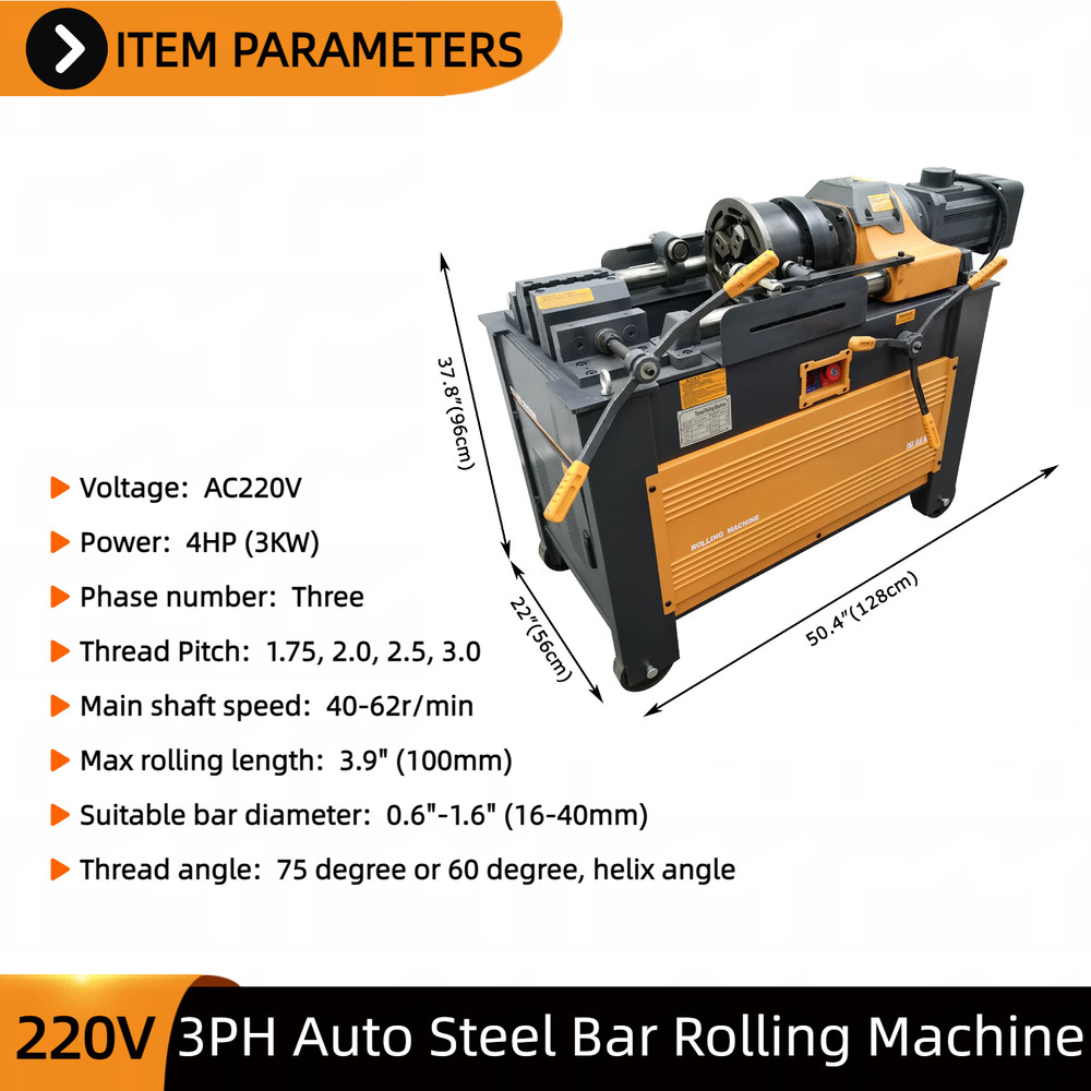 Automatic Rebar Straight Thread Rolling Machine 220V 3PH 16-40mm Bar Diameter