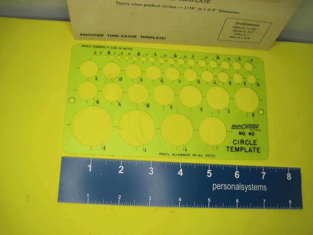 VintRapiDesign Circle Template No. 40 w/envelope; Engineering Drawing Drafting