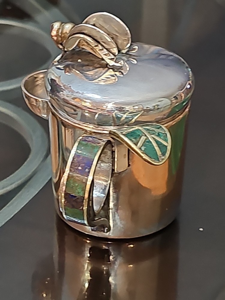 Los Castillo Taxco Silver Plate Honey Cup w/Lapis Lazuli/Malachite *AS IS