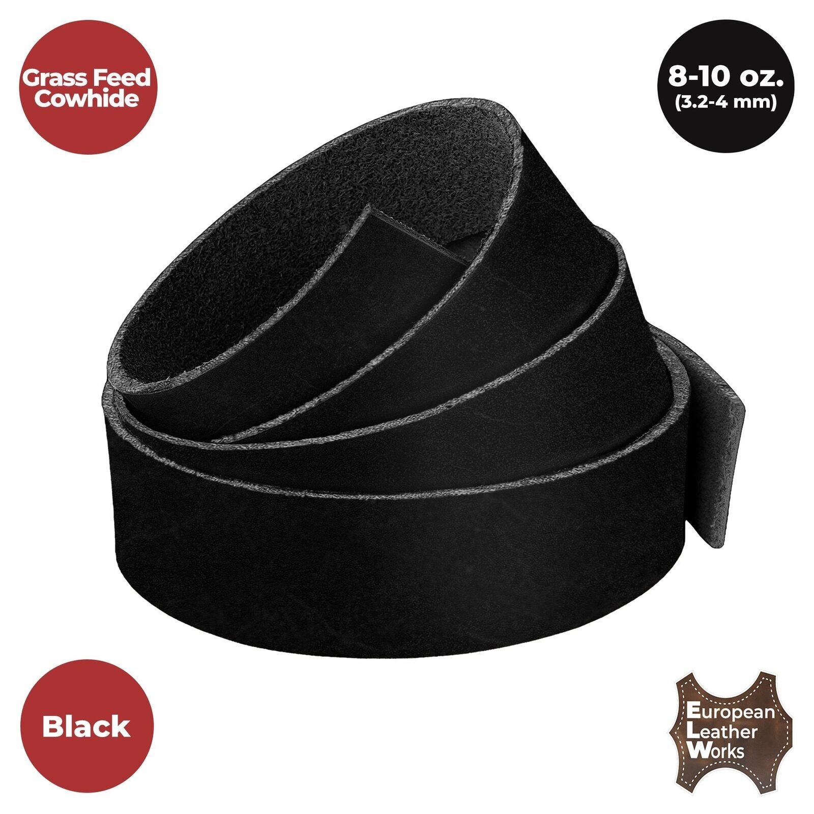 ELW 8-10 oz. (3-4mm) Straps Belts Strips Full Grain Leather Grass Fed Cowhide