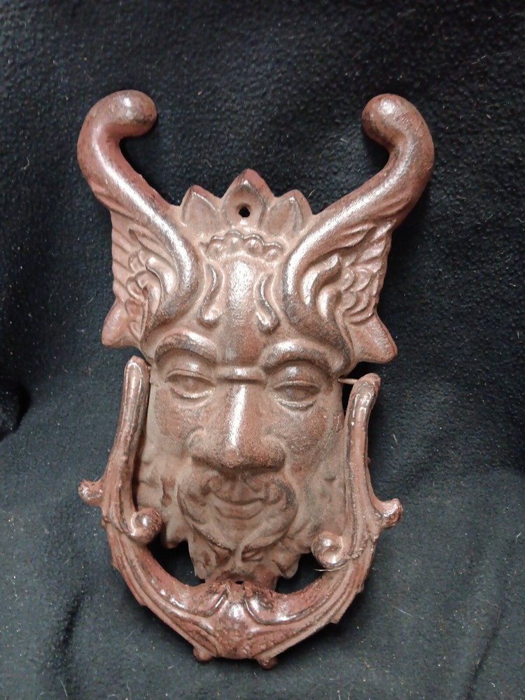 Cast Iron Large Gothic Face Brown Long Door Knocker