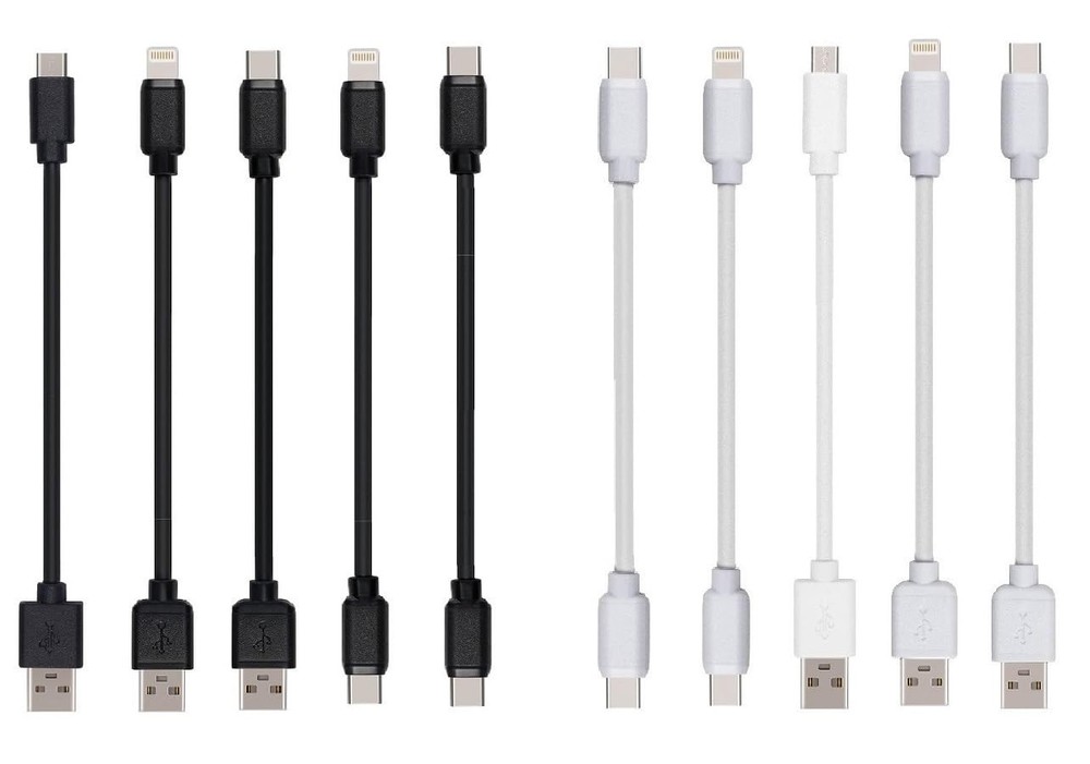 JuSoFU 10-Pack Multi Short USB Cables & TypeC-C for 10 inches, Black