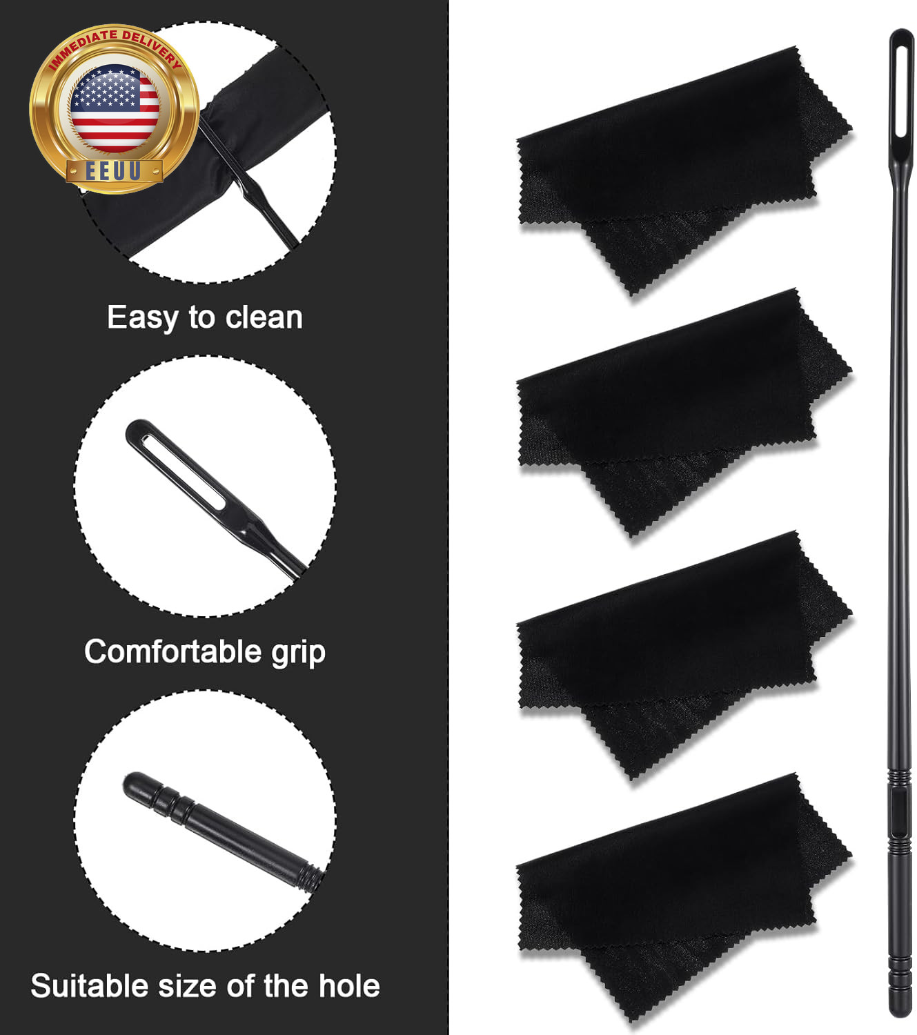 Flute Cleaning Kit Flute Cleaning Rod with 3Pcs Cloth Flutes Cleaner Kit for Flu