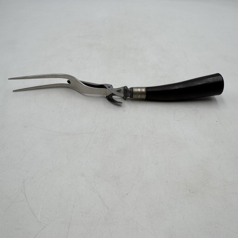 Black Bakelite Meat Carving Fork with Folding Stand Vintage