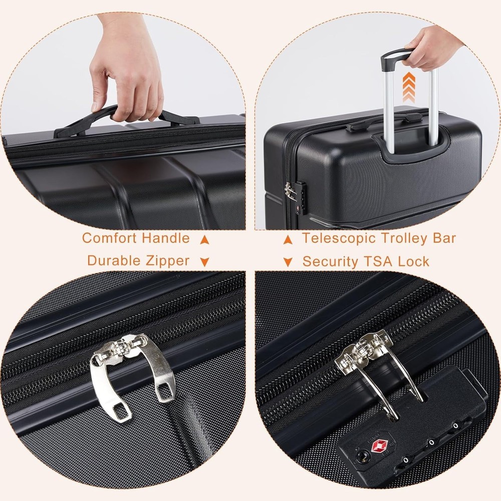 24" Expandable Rolling Suitcase by Sweetcrispy - Hard Shell ABS with TSA Lock,