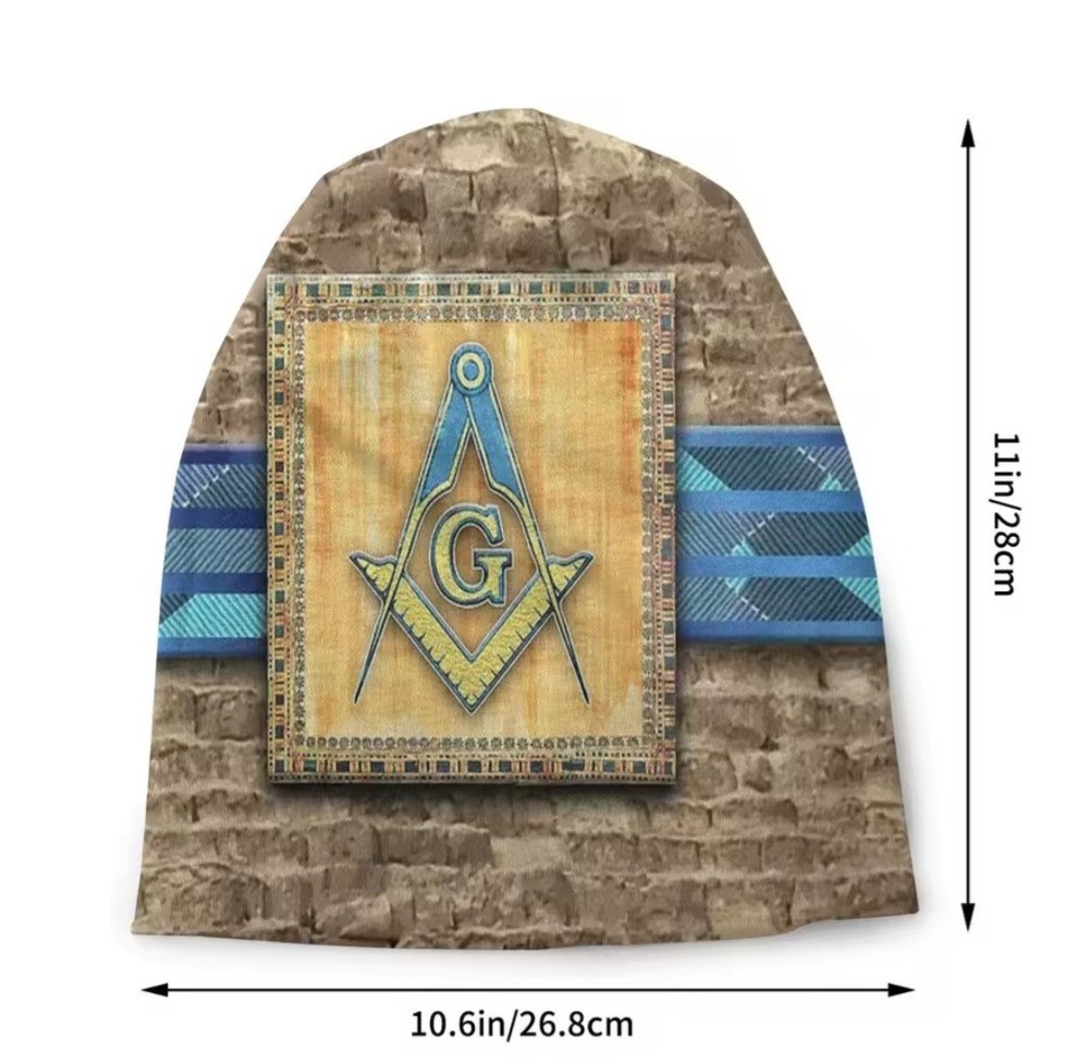 (2 Pack) Black Freemason Beanie Hat Masonic Square & Compass Skull Cap.