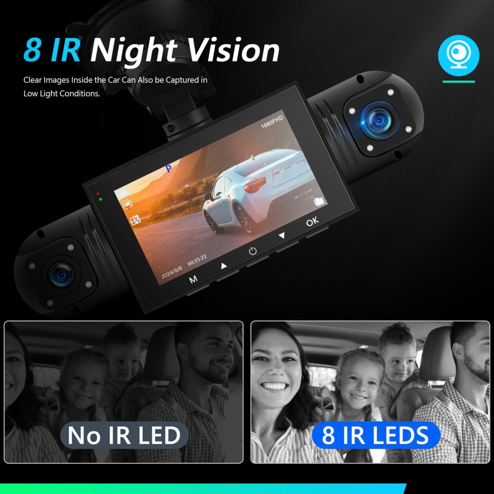360 Degree View 4 Channel Dash Cam Front and Rear Inside Left Right, Dash Camera