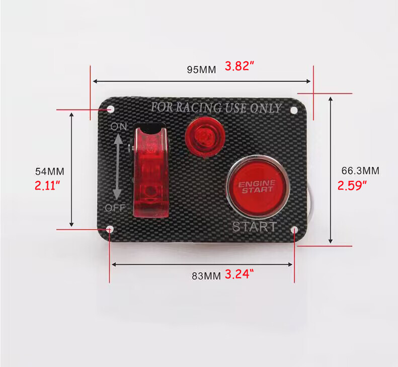 12V Carbon Ignition Switch Panel Engine Start Push Button LED Toggle Racing Car
