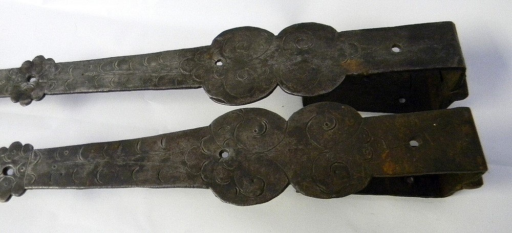 1 Pair Engraved Design 18th Century Offset Strap Hinges ~24" Long~