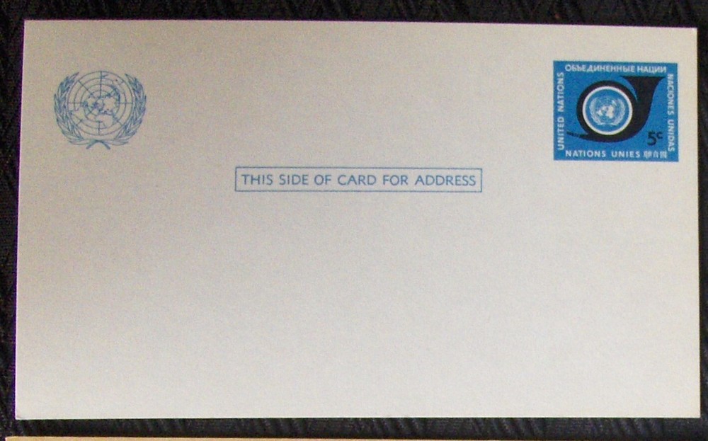UNITED NATIONS 5¢ postcard unposted.