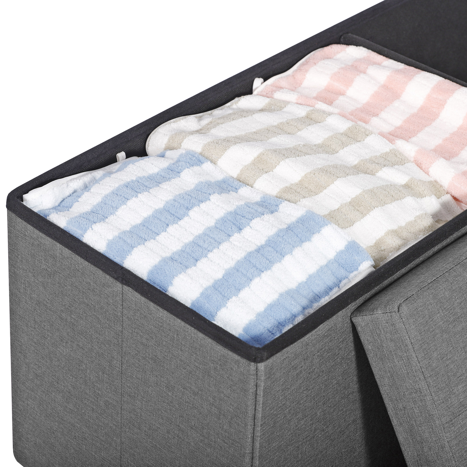 43" Folding Fabric Ottoman Storage Bench Toy Chest Box Footrest Stool Light Grey