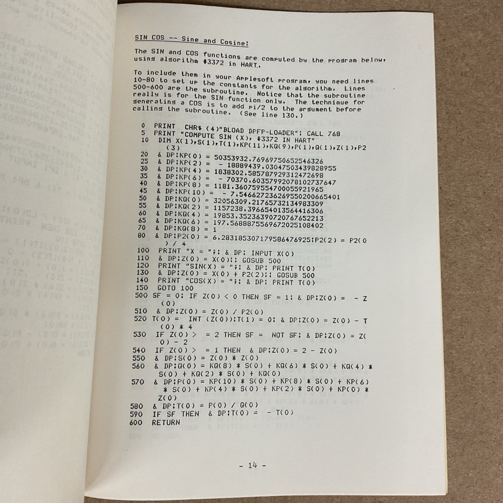 Vintage Double Precision Floating Point For AppleSoft S-C Software 1980