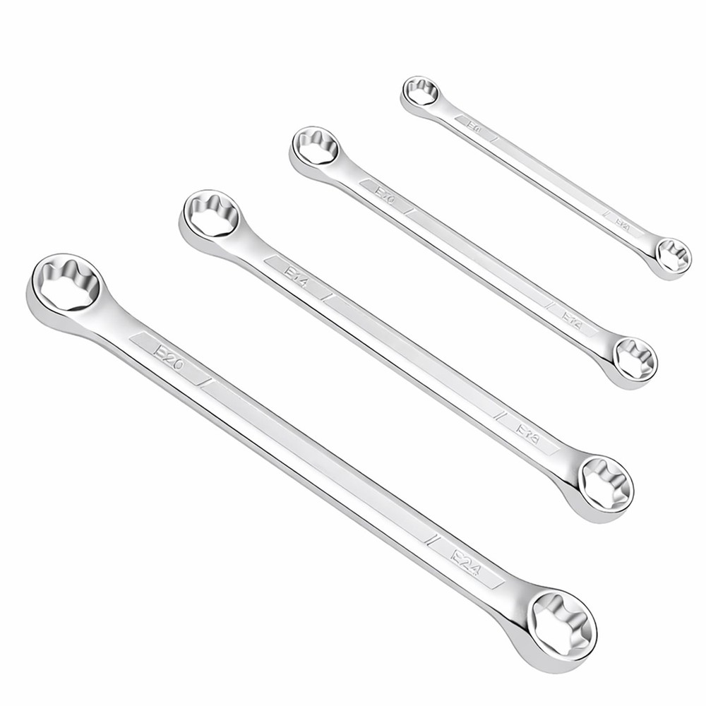 YKFLEXT E Torx Wrench Set, Double Box End Wrenches, E6-E24 Silver