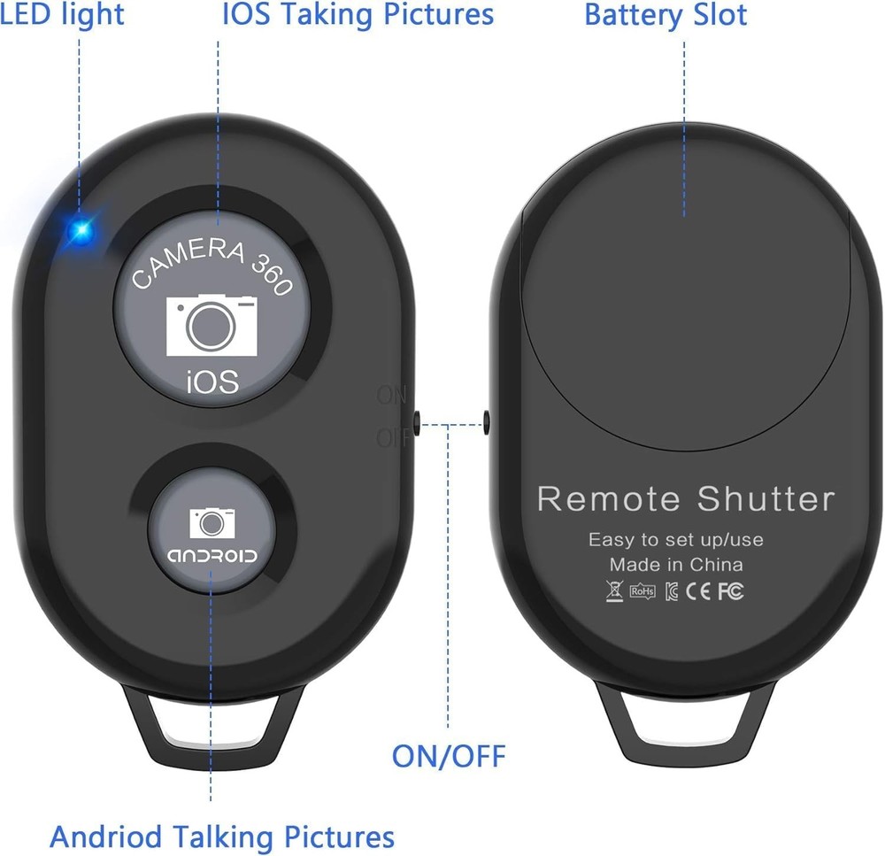 Bluetooth Shutter Remote Selfie Control Button Monopod Iphone Camera Phone 4pcs