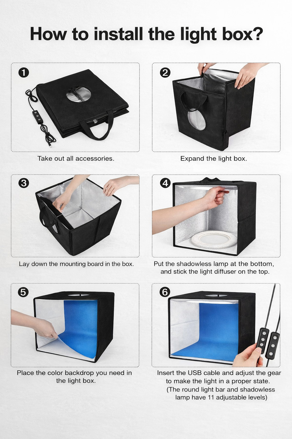 12"x12"x12" Photo Studio Light Box Photography, Desktop Tripod & 120 LED(CRI95)