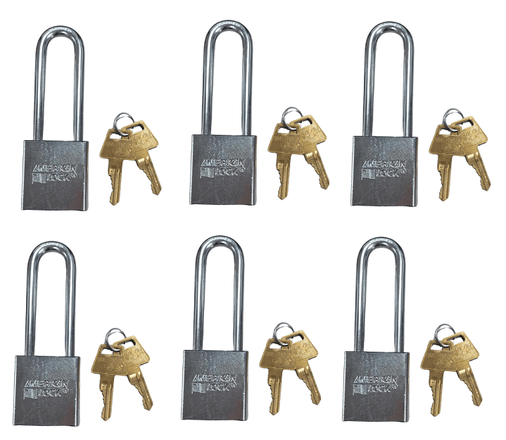 6-PACK American Lock Keyed Padlock 3/4 in Rectangle Silver A5202