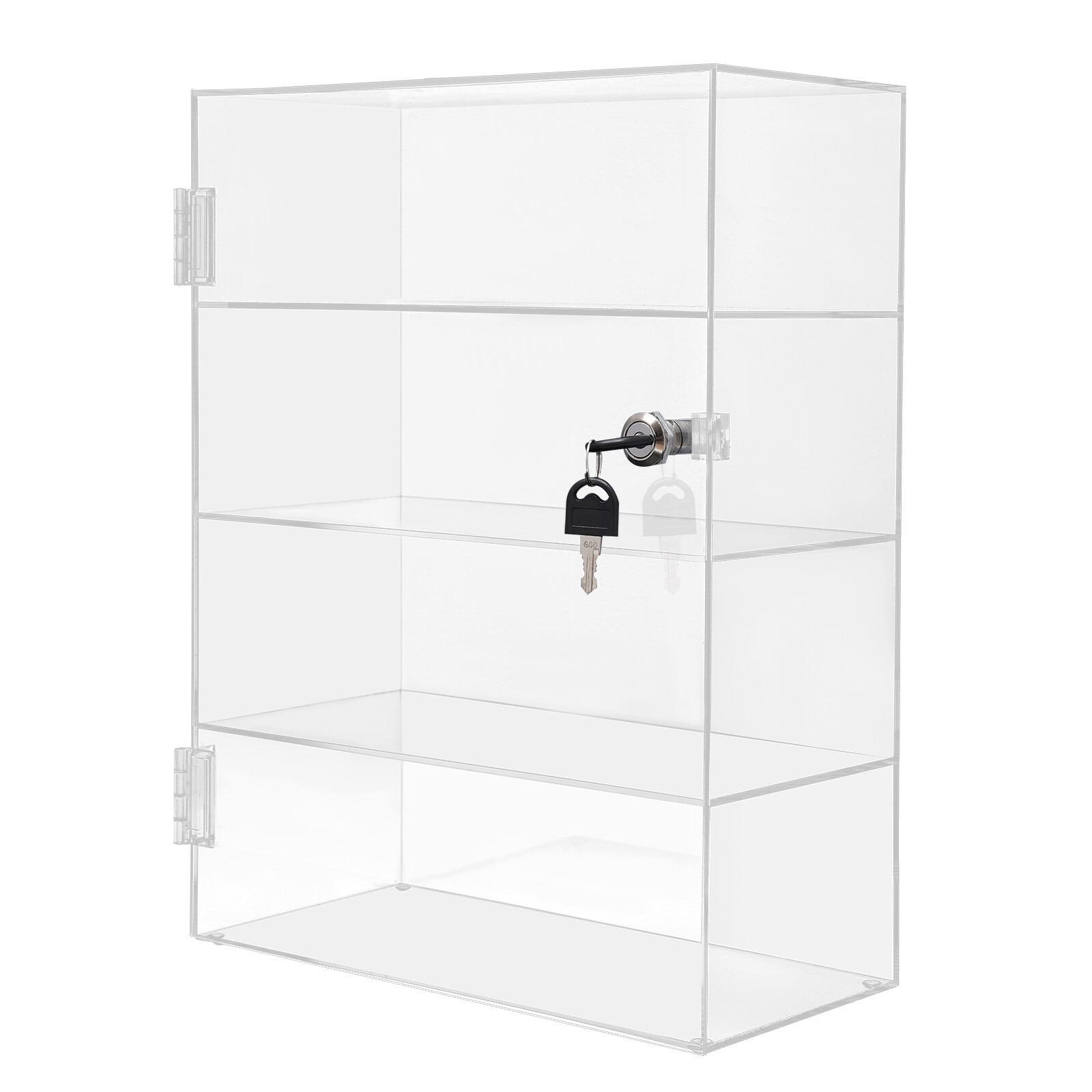 Acrylic Display Case Countertop Clear Box Dustproof Shelves Showcase with Lock