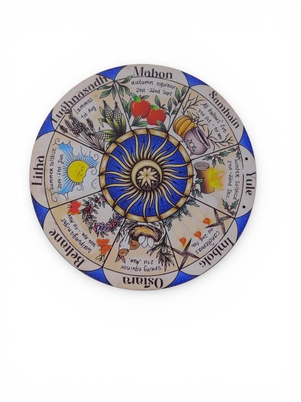 Wheel Of The Year Pagan Calendar Wall Art 12" Wooden Plaque With Vibrant Seasona