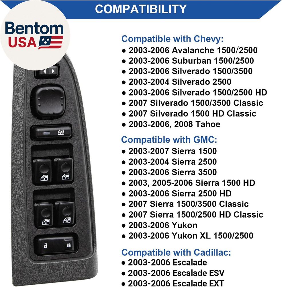 Master Power Window Switch Control Button & Bezel Compatible with 2003-2007 Chev