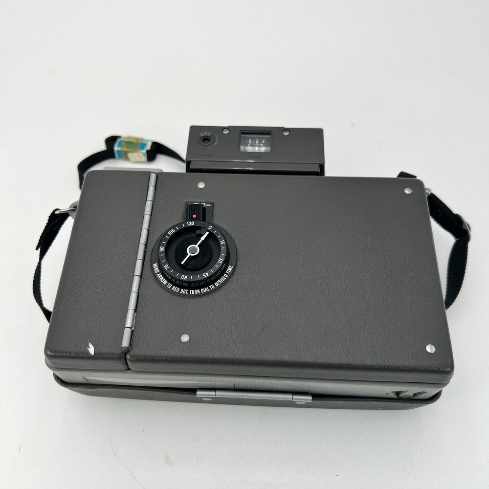 Vintage Polaroid 430 Automatic Land Camera with Strap & 490 Focus Flash Untested