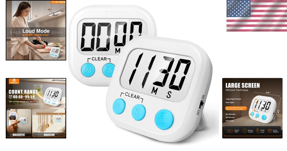 Effortless 99-Minute Digital Kitchen Timer Set with Memory & Magnetic Hook