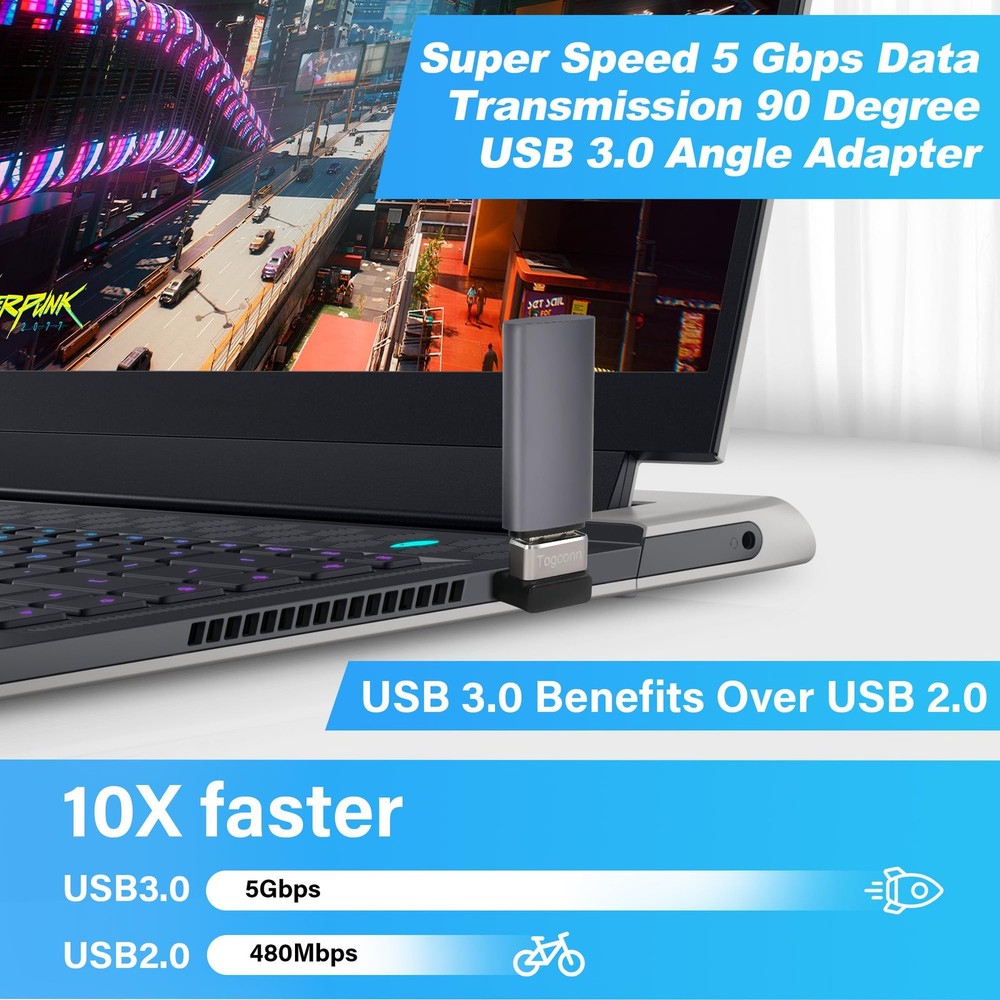 90 Degree USB 3.0 Adapter 2 Pack, (Up and Down) 2 Up Down Angle