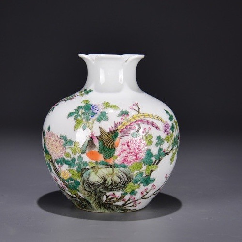 6.3'' YongZheng Marked Enamel Colour Porcelain Flower Bird Zun Vase Pot Bottle