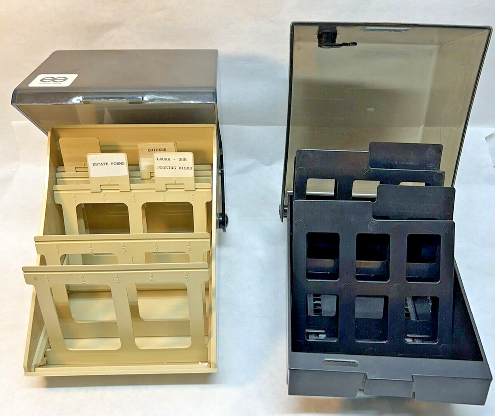 Vtg 5.25" floppy disk media storage cases, Quill, Eichner Systems, non-locking